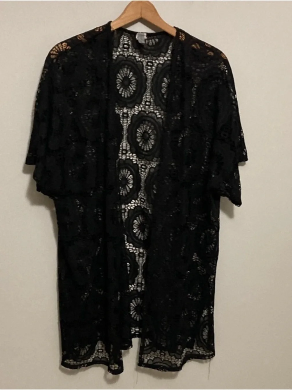 Honeyme Black Crochet Lace Kimono Swimsuit Cover-Up, Size XL extra large - Picture 3 of 9